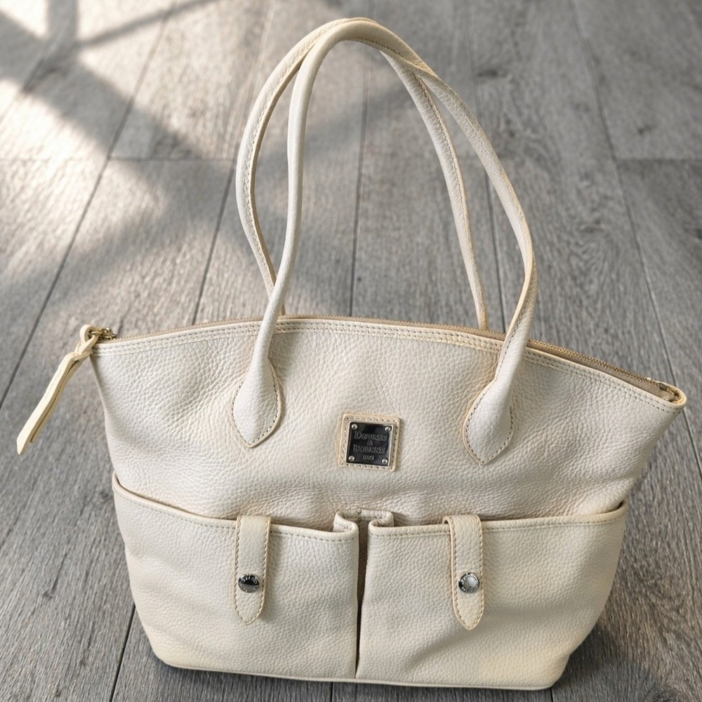 Dooney & Bourke Pebble Leather Tote Ivory Cream Shoulder Bag Classic